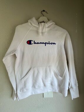 Champion White Hoodie with Navy and Red Trim